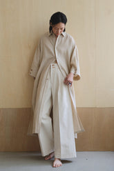 Linen Longline Jacket with Button-Back Detail and Relaxed Drop-Shoulder Silhouette